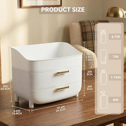novelinks 3-Tier Skincare Makeup Organizer with Drawers, Large Capacity Vanity Storage Box, Desktop Cosmetic Organizer for Bathroom, Dresser & Vanity Countertop, White
