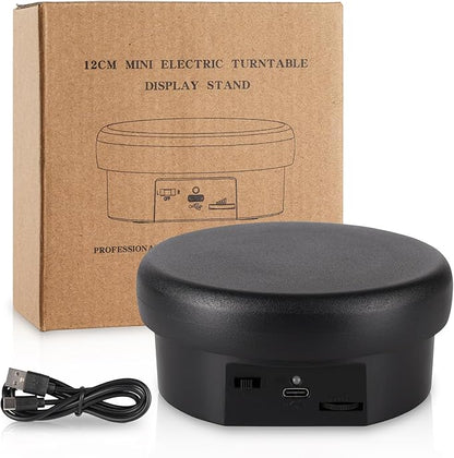 360° Motorized Rotating Display with Type-C Cable, 4.7in / 6.6lb Electric Rotating Platform for Jewelry Photography Products Live Show Video shoot, Mushroom Rotating Stand for 3D Model Cake Black