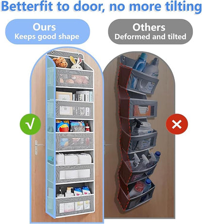 Over the Door Organizer with 5 Front Pockets and 5 Mesh Side Pockets,Extra Large Hanging Organizer for Over the Door Storage in Bedroom, Bathroom, Pantry, Nursery (Grey)