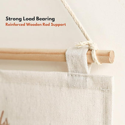 Wall Hanging Organizer with Pockets, Over Door Storage Organizer with Wooden Rod, Multi Pocket Fabric Wall Organizer for Bedroom Bathroom Closet Door, Space Saving Hanging Storage Bag (5)