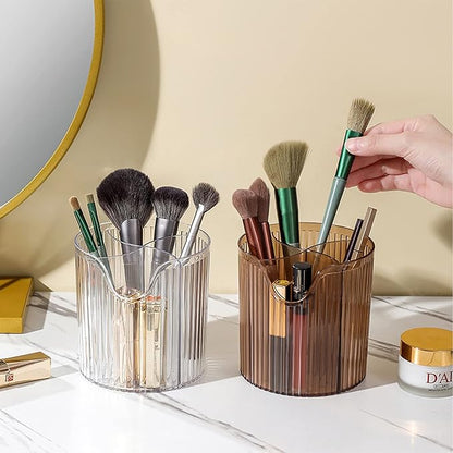 Makeup Brush Holder,Transparent Makeup Organizer,4 Slot Makeup Brushes Cup,for Vanity Decor,Bathroom Countertops,Desk Storage Container,Cosmetic Display cases (Clear White