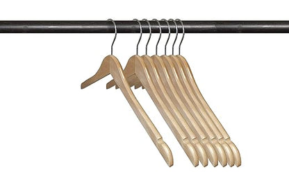 NAHANCO 8117CHHU 17" Flat Wood Hanger with Notches, Chrome Hook, Natural (Pack of 25)