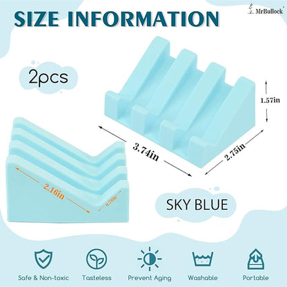 2 Pack Self Draining Silicone Soap Dish with Suction Cups - Non-Slip Bar Soap Holder for Shower & Kitchen, Waterfall Tray Keeps Soap Dry, Easy Clean, Extends Soap Life (Sky Blue)