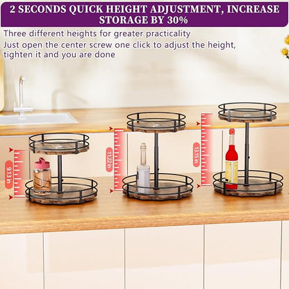 Heavy-Duty 2-Tier Lazy Susan Organizer, Adjustable to Different Heights, Countertop Spice Rack, Upgraded Thickened Wooden Board, Suitable for Seasoning Organizer, Kitchen Organization