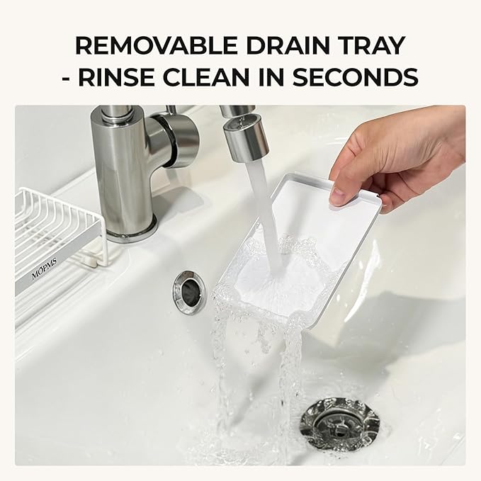 Soap Dish for Shower, Carbon Steel Bar Soap Holder with Drainage and Water Tray, Soap Saver for Bathroom, Kicthen Sink and Countertop