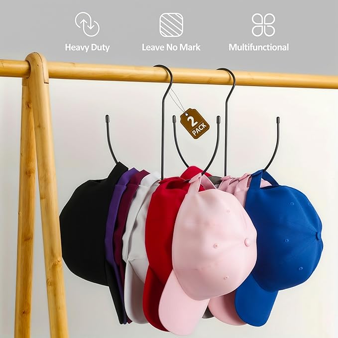 Pack of 2 - Baseball Cap Hanger | Metal Hat Hangers for Closet | Multipurpose Belt Organizer for Closet, Purse Hanger, Toy Organizer & Hat Storage Hangers | Closets Accessories Organizers