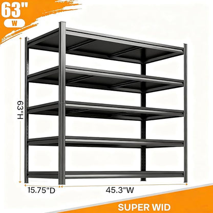 Garage Shelving 3000LBS Heavy Duty Shelving Units and Storage Shelves Adjustable 5 Tier Metal Shelving for Kitchen,Utility Room and Basement, 16" Dx45 Wx62 H, Black