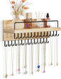 Lolalet Necklace Holder Hanging Necklace Organizer Wall Mounted Jewelry Organizer with 28 Hooks and Perfume Shelf, Wood Necklace Hanger Rack for Bracelets -Black