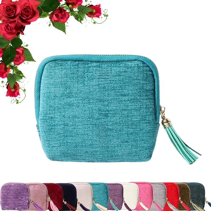 Travel Jewelry Case, Portable Foldable Box Mini Jewelry Travel Bag with Tassel Zipper Design, Soft Velvet Organizer Pouch for Bangle, Five Compartments