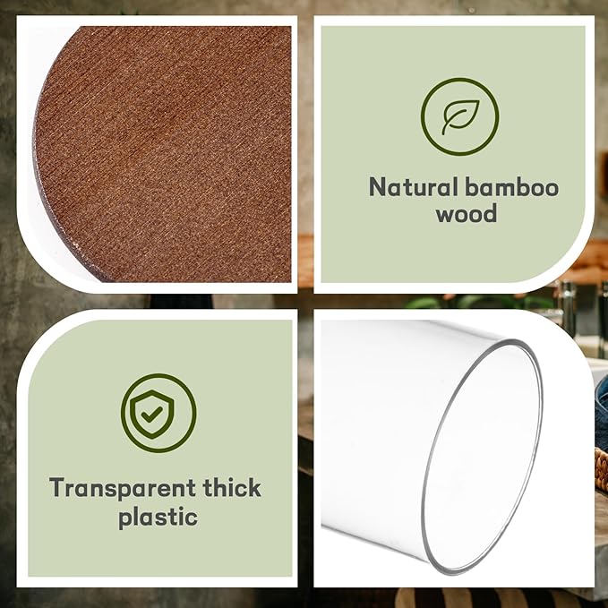 Yaomiao 6 Cotton Pad Holder Bathroom Container, 10 oz Cotton Ball Swabs Dispenser, Clear Plastic Apothecary Jar Organizer with Bamboo Lids for Storage Floss Pick Makeup(Dark Brown)