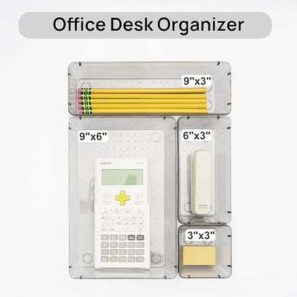Vtopmart 25 PCS Office Desk Drawer Organizers Set, 4-Size Versatile Plastic Drawer Organizer Trays, Storage Bins for Desk Accessories Office Organizers and Storage, Bathroom, Makeup, Vanity