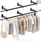 Luxspire Wall Mounted Clothes Rack, Industrial Pipe Clothing Rack, 41" Heavy Duty Extendable Iron Garment Bar, Multi-Purpose Hanging Rods for Clothes Bedroom, Laundry Room, Closet 2 Pack, Black