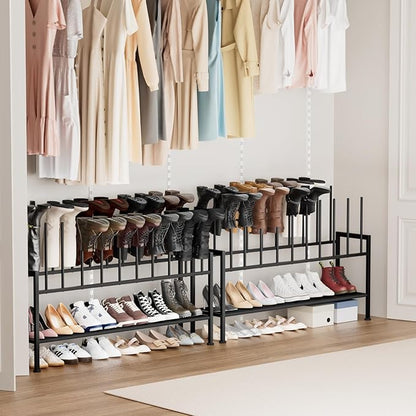 DIMJ Boot Rack 3-Tier - Black Metal Boot Storage Rack for Tall Boots Organizer Tall Boots, Shoe Rack for Boots, Sneakers, High-Heel, Entryway, Fit for 10 Pairs, Black