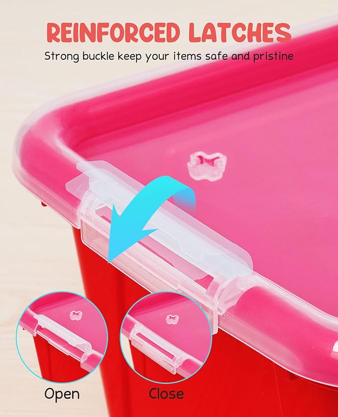 GAMENOTE 6 Quart Storage Bins with Lids, Plastic Latching Box for Classroom & Kids Toy Storage,Stackable Shoe Box Size Containers for STEM Morning Tubs, Crafts & Building Blocks (12, Colorful)