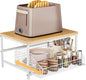 KLM Pull Out Spice Rack Organizer for Cabinet,Rustic Wood Top with Wire Basket Storage,Kitchen Countertop Organizer and Storage for Pantry, Counter top,Coffee Station Wood. (Natural)