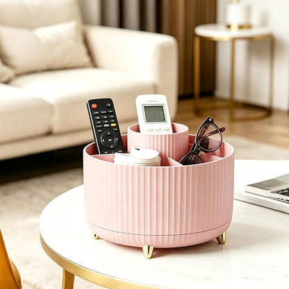 360°Rotating Makeup Brush Holder Organizer, Pink Countertop Cosmetic Display Case, Spinning Skincare Storage Carousel for Vanity, Desktop & Bathroom