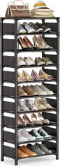 Shoe Rack - 10 Tiers Shoe Organizer with Detachable Fabric Shelves & Metal Frame, Up to 20-25 Pairs Narrow Tall Shoe Rack for Closet, Entryway, 17.7" x 11.0" x 63"