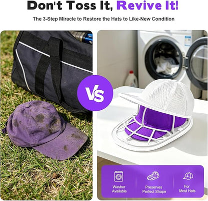 Hat Washer Cage with Mesh Bag – Baseball Cap Cleaner for Washing Machine & Dishwasher, 2 Sets (Assembly Required)