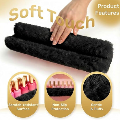 Care&More YJ 15 Inch Nail Polish Shelves, 4-Pack Fuzzy Display Nail Polish Rack for Storing Nail Bottles, Sunglasses, Essential Oils, Plush Soft Black