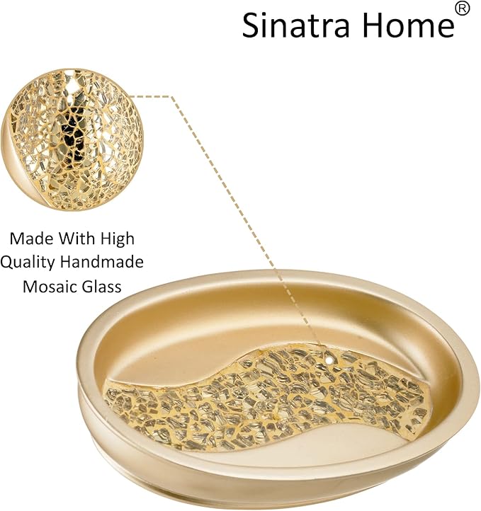 Zahari Home Sinatra Soap Dish Unique Design Bling Glass Mosaic Décor Soap Bar Holder, Champagne