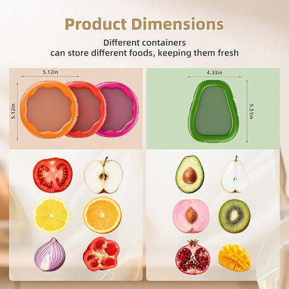 TQRR Avocado Saver and Onion Container-Set of 4 Reusable Silicone Fruit and Vegetable Storage Containers for fridge, Ideal for Apple, Tomatoes, Lemons, Orange and Potatoes