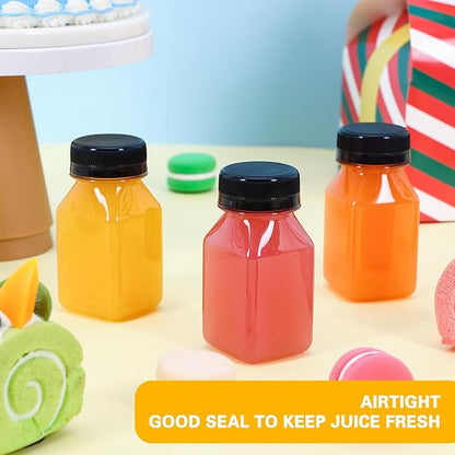 Moretoes 6pcs 4oz Plastic Juice Shot Bottles with Caps, Clear Empty Reusable Ginger Shots Bottles, Disposable Plastics Containers with Lids for Juicing Smoothies, Milk, and Other Beverages
