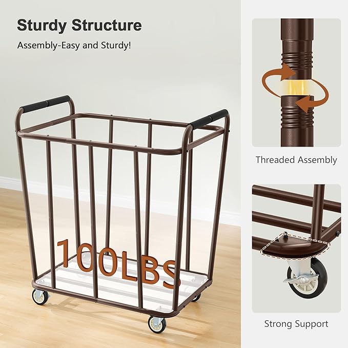 Hoctieon Large Laundry Cart with Wheels, 400L Heavy Duty Laundry Basket Organizer, Rolling Hamper Sorter for Clothes Storage, Industrial Dirty Clothes Hamper for Home & Hotel, Green+Brown