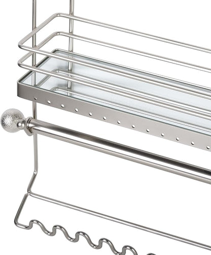 Home Details Wall Mounted Jewelry Organizer | Dimensions: 14.6"x 3.9"x 15.6" | 2 Tier Mirror | Home Organization | Great for Bracelets | Necklaces | Earrings | Mirror Based Shelf | Satin Finish
