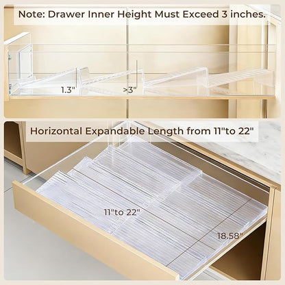 UFORU Acrylic Spice Drawer Organizer 4 Tier(8 Packs),Expandable from 11" to 22" Seasoning Organizer Tray for Kitchen - Clear Tiered Spice Rack for Drawer, No Assembly Required(Jars Not Included)