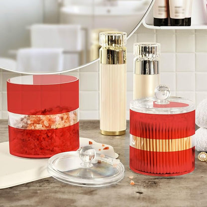 DOMIKING Danish Flag 2 Pack Bathroom Canisters Cotton Swab Holder Dispenser Plastic Cotton Ball Jar Acrylic Storage Containers for Cotton Ball Floss Picks Hair Clips