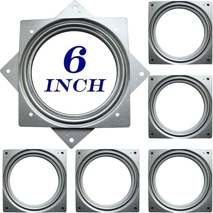 6Inch Lazy Susan Hardware, 6Pack Square Rotating Bearing Plate, 500lbs Capacity Lazy Susan Turntable Bearing for for Serving Trays, Kitchen Storage Racks, Craft Table, Zinc Plated Steel Swivel Plate