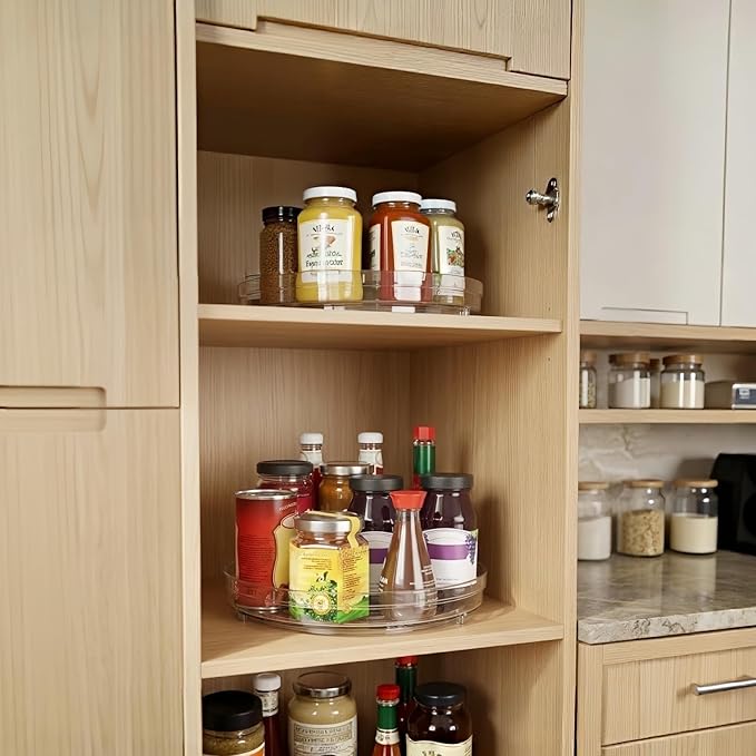 Optish 4 Pack 9.5" Lazy Susan Organizer, Pantry Organizers and Storage, Lazy Susan Turntable for Cabinet, Refrigerator, Closet, Countertop, Non-Skid Fridge Organizer