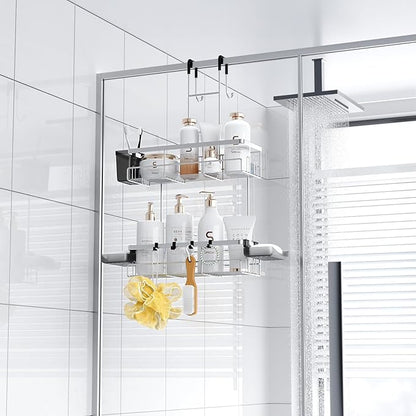 Aitatty Over the Door Hanging Shower Caddy: Rustproof Hanging Organizer over the Door - No Drilling Bathroom Rack for Inside Shower Chrome