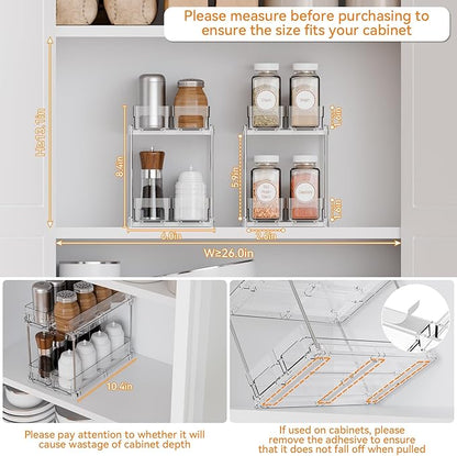 Yieach 2 Tier Sliding Spice Racks for Cabinets,2 Pack 10.4'' Deep Narrow Vertical Spice Rack Pull Out for Inside Cabinets,Kitchen,Pantry,Cupboard Seasoning,Jar Organizer and Medicine Cabinet Storage