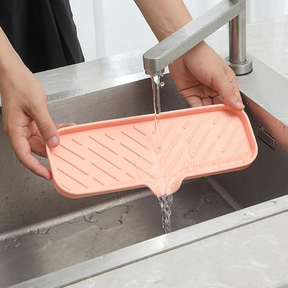 MicoYang Silicone Bathroom Soap Dishes with Drain Spout-Bathroom and Kitchen Sink Organizer,Sponge Holder,Dish Soap Tray,Perfect for Dispenser,Scrubber,Bottle,Cup on Sink or Counter-Pink 12"×4"