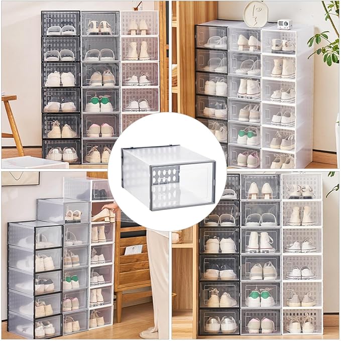 OSALADI Shoe Storage Boxes with Dustproof and Moisture-resistant Design Gray Plastic Shoe Organizer 34x15.5x24cm 3pcs for Home Closet