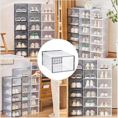 Levemolo High-top Basketball Shoe Boxes 3pcs Gray 34x15.5x24cm Plastic Shoe Organizer Dustproof Moisture-resistant Storage Case for Closet and Home