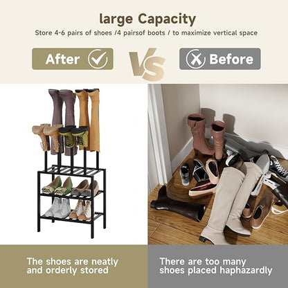 Boot Rack for Tall Boots Organizer,3-Tier Multiuse Shoe Rack and Boot Storage Rack,for Tall Boots,Sneakers,High-Heel (Black, 3-Tier-Short)