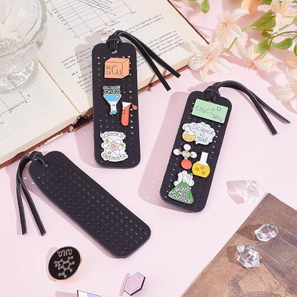 8 Sets Portable Leather Brooch Pin Display Holder, 4.72 x 1.57 Inch Rectangular Black Brooch Pin Storage Holder Enamel Pins Display Organizer With Rope for Jewelry Brooch Pins
