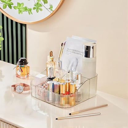DASITON Large Capacity Makeup Brush Holder,8 Slot Makeup Brush Cup,Vintage striped Make Up Brush Holder,for Vanity Decor,Bathroom Countertops,Desk Storage Container,Cosmetic Display cases(Clear-XL)