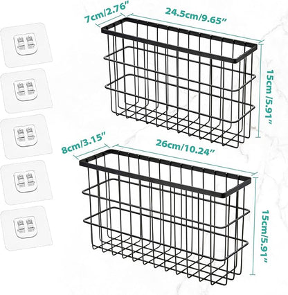Sinnsally 2 Pack Cabinet Door Organizer,Self Adhesive Lid Organizers Inside Cabinet Storage Boxes,Hanging Storage Basket Organizer Wall Mounted Pantry Caddy Cup Holder for Kitchen,Fridge,Bathroom