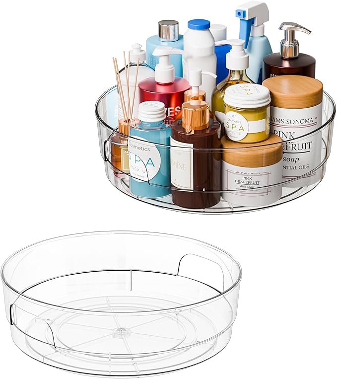 Yieach 12" W Clear Acrylic Lazy Susan Turntable for Refrigerator,Cabinet - with Handle - 2 Pack Large Fridge Sauce Condiment Turn Table Organizer,Spinning Round Spice Rack Carousel for Pantry,Kitchen