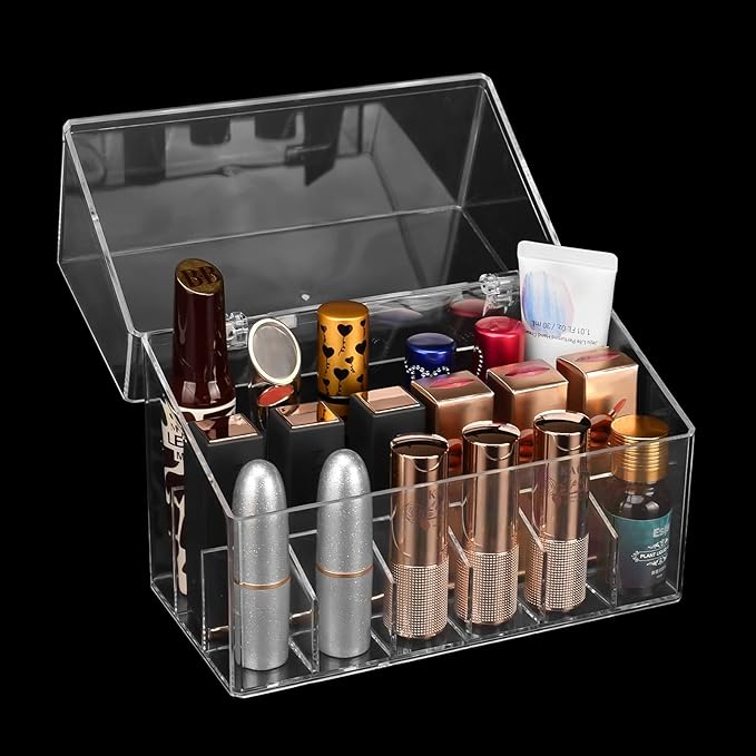 ATOMUS Lipstick Holder Display Case, 18 Slots Lipstick Organizer Storage with Dust Cover Transparent Acrylic Cosmetic Makeup Lipgloss Rack Holder