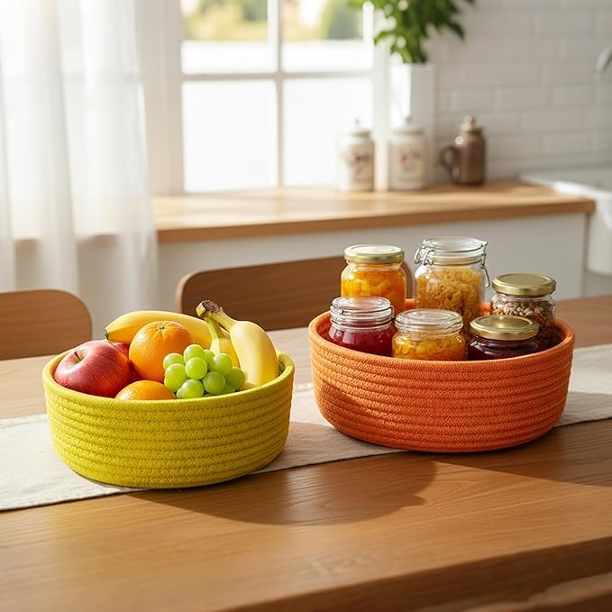 6 Pack Woven Storage Baskets for Organizing, Cotton Rope Rainbow Baskets for Shelves, Cute Colorful Cubby Round Bins, Home Decor Closet Organizer