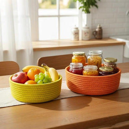 6 Pack Woven Storage Baskets for Organizing, Cotton Rope Rainbow Baskets for Shelves, Cute Colorful Cubby Round Bins, Home Decor Closet Organizer