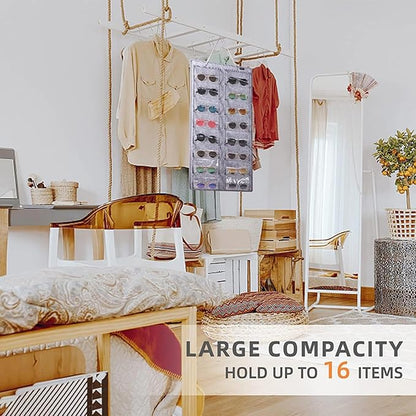 Sunglasses Organizer Storage,Hanging Sunglass Holder Organizer for Wall 16 Slots Double Sided Glasses Organizer