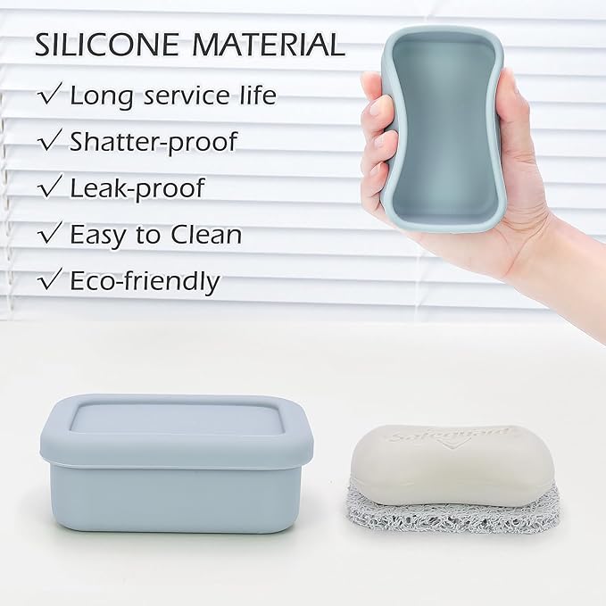 AIDIMMING Enhanced Leak-Proof Silicone Soap Case with Drainage Layer. Portable Travel Soap Container for Camping,Gym .Shatterproof Compact Bar Soap Holder (Light Gray)