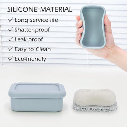 AIDIMMING Enhanced Leak-Proof Silicone Soap Case with Drainage Layer. Portable Travel Soap Container for Camping,Gym .Shatterproof Compact Bar Soap Holder (Light Gray)