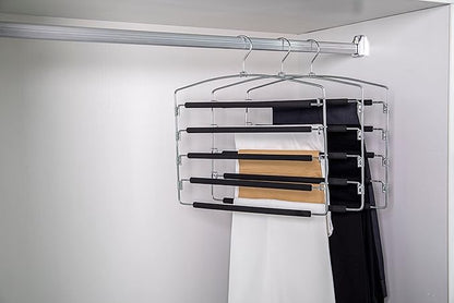 30 Pack Quality Multi Hangers, Space-Saving Multi-Bar Metal Pants Hangers, Stable with Non-Slip Foam Padding, Swivel Hook for 5 Jeans Each, Suit Pants, Scarves, Towels, Trousers