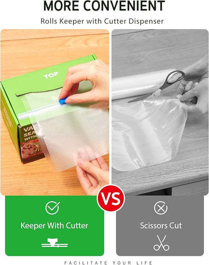 Syntus 8" x 150' Food Vacuum Seal Roll Keeper with Cutter Dispenser, Commercial Grade Vacuum Sealer Bag Rolls, BPA Free Food Vac Bags, Ideal for Storage, Meal Prep and Sous Vide